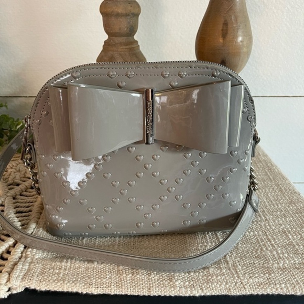 Betsy Johnson Gray Patent Leather Crossbody Bag With Bow